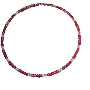 Hand Made Redish Pink and Silver Beaded Choker Necklace